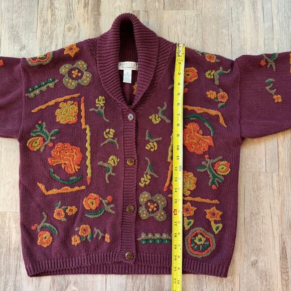 Cambridge Dry Goods Women’s Floral Embroidered Cardigan Sweater Burgundy Size L - Picture 6 of 11